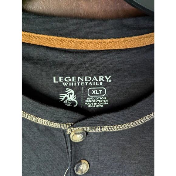 Legendary Whitetails Men's Maverick Slub Henley Long Sleeve Shirt BLACK XLT - Picture 2 of 3